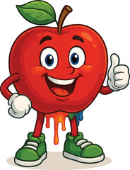 Cheerful Red Apple Character Giving a Thumbs Up with Dripping Paint cartoon fruit