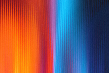 A vibrant abstract background features a gradient of warm orange to cool blue hues, with vertical lines creating a textured, digital effect