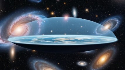 Futuristic Earth planet under protective transparent dome in deep outer space with glowing atmosphere