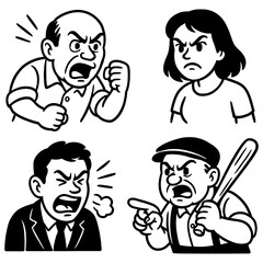 Retro cartoon people showing angry and arguing expressions in vintage comic style, Transparent Background