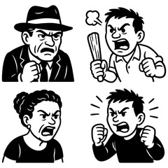 Retro cartoon people showing angry and arguing expressions in vintage comic style, Transparent Background