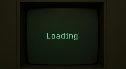 Vintage computer monitor displaying a loading screen with green text, evoking a sense of retro technology and digital progress