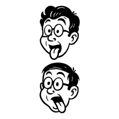 Retro cartoon faces showing funny expressions in vintage comic style, Transparent Background
