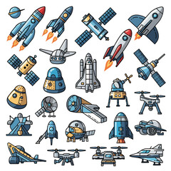 Vibrant space exploration icons for educational design, futuristic projects, and tech innovation
