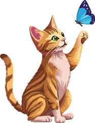 cat playing with butterfly