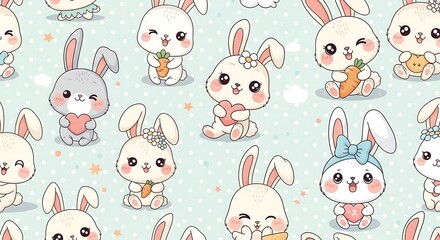 Obraz premium Cute Cartoon Bunnies Pattern Design
