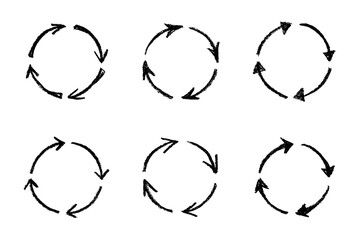 Set of hand drawn recycle arrow icon Recycling resources symbol Reuse of materials, zero waste, green environment, saving the planet