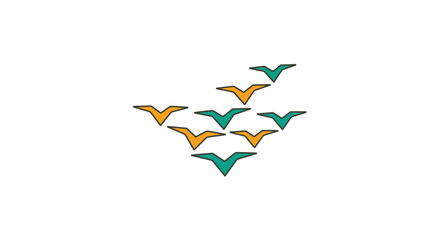 flying birds, teal and gold, flock, minimalist, design, illustration, graphic, logo, symbol, freedom, nature