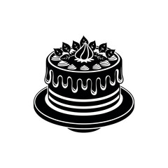 Elegant layered cake with dripping icing and leaf decoration, a sweet treat silhouette vector