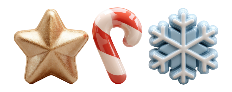 Decorative Christmas Elements on Isolated Transparent Background