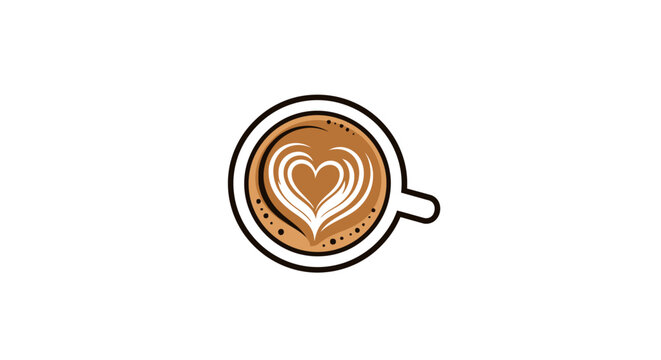 Naklejki latte art coffee cup with heart design, romantic drink, cafe beverage