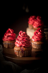 Homemade red cake for Halloween. Festive food concept. Background.