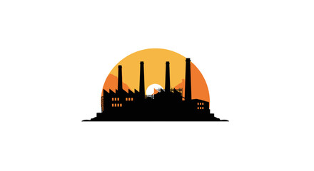 Obraz premium silhouette of industrial factory at sunset, power plant, manufacturing, industry, production