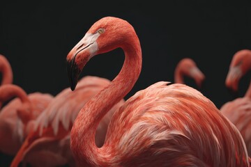 Obraz premium Different flamingos standing elegantly in a serene setting showcasing their vibrant pink feathers and unique postures during a tranquil moment