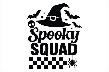 Spooky squad svg, Retro halloween svg, Happy halloween vector illustration, pumpkin, witch, spooky, ghost Typography t shirt design, funny halloween t-shirt quotes Bundle, Cut File Cricut, Silhouette