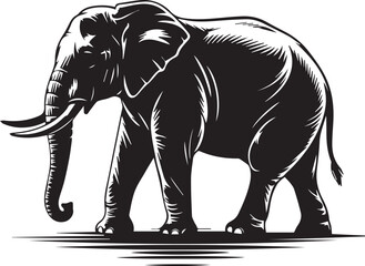 Silhouette of an elephant walking, showcasing its large ears and trunk in profile view.