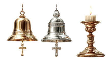 Obraz premium Decorative Bells and Candle Holder Set on Transparent Background