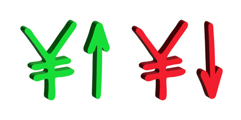 3d yen currency symbol Growth and fall profit with arrow up and down Element for design