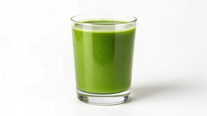 Fresh green smoothie in a clear glass, showcasing a vibrant, healthy drink.