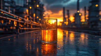 Sunset drink over industrial landscape