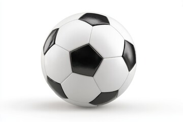 Naklejka premium White and black soccer ball resting on a white background showing its distinct panels and texture in a minimalist design with no distractions
