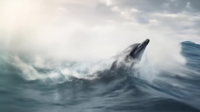 dolphin jumping out of water HD 8K wallpaper Stock Photographic Image