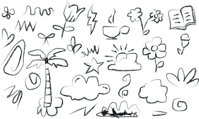 children hand drawn art set, editable stroke line frame, grunge, editable, stroke, brush, drawing, ink, border, stain, pen, crayons and more vector illustration