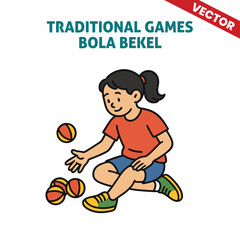 Traditional Games Bola Bekel: Kids Playing with Colorful Balls in a Fun Hand-Eye Coordination Game