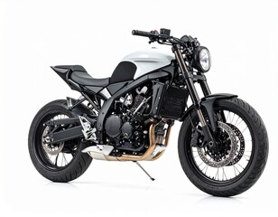 Obraz premium Custom Black and White Cafe Racer Motorcycle Isolated on White Background