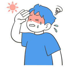 暑さで汗をかく男の子