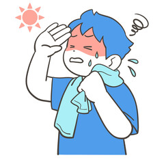 暑さで汗を拭く男の子