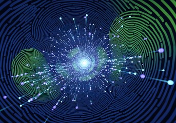 Ultra-detailed image of circuit board in the shape of a fingerprint with embedded glowing pathways, representing hardware-level identity authentication system