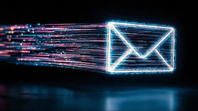 Digital email icon with glowing particles on dark background  