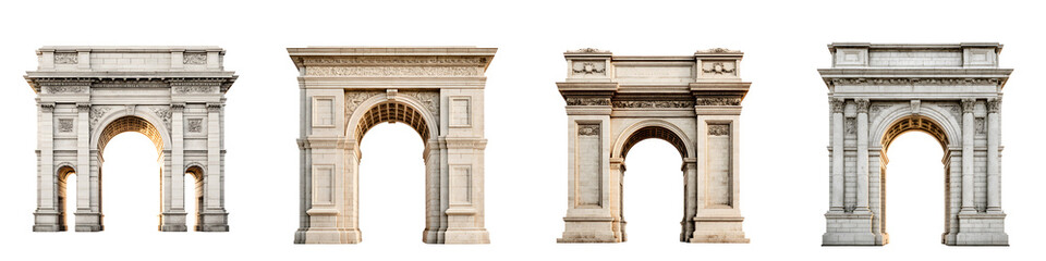 Collection of Stone Arches Isolated on White Background