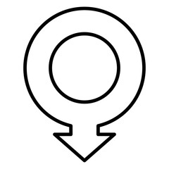 Outline location pin icon with a circular top and small arrow.