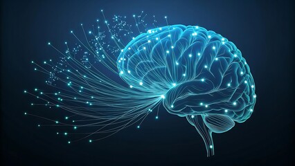 Stylized digital illustration of a human brain with glowing blue connections and data streams, representing artificial intelligence and neural networks.
