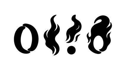 Set of fire flame icons, burning symbol, hot fire sign, danger and energy concept