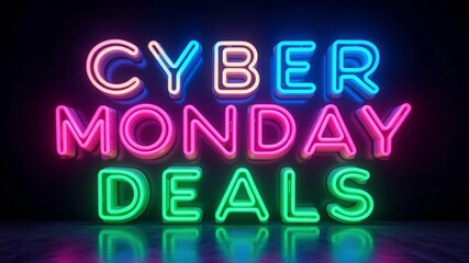 Dynamic Cyber Monday neon typography with captivating slow glow animation for ultimate holiday shopping excitement and digital sales promotion. - Powered by Adobe