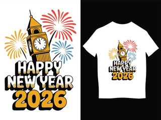 Happy New Year 2026 Clock Tower Celebration T-shirt