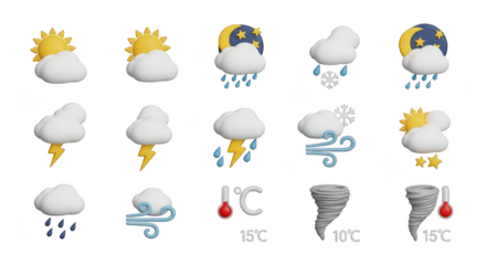 3d Weather Icons Sun Rain Snow Wind