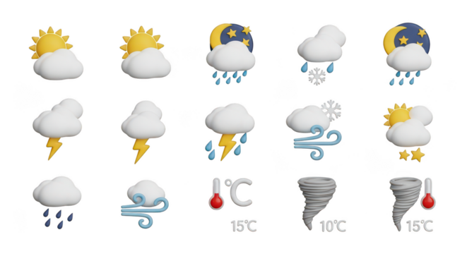 3d Weather Icons Sun Rain Snow Wind