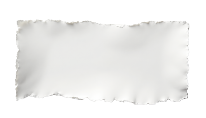 A piece of white paper with torn edges on a transparent background.
