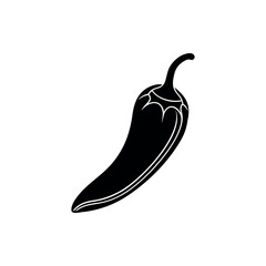 A minimalist black and white rendering of a spicy chili pepper icon silhouette vector