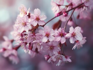 Obraz premium Delicate Pink Cherry Blossoms in Soft Focus