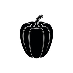 Bold black vector illustration of a bell pepper with a stem silhouette vector
