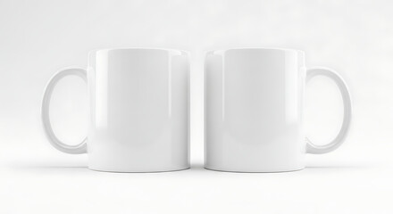 Fototapeta premium Two White Blank Coffee Mugs Mockup on White Background for Halloween Design or Branding