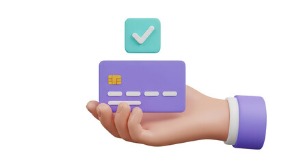 3d Hand Holding Credit Card Approved
