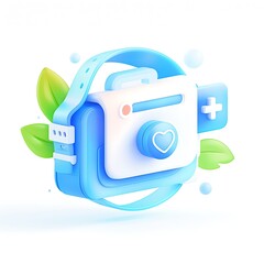 Futuristic 3D medical device for digital healthcare and wellness monitoring. A creative icon representing modern health technology