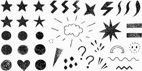 Black Doodle Icons Of Stars, Circles, And Geometric Shapes drawing sketch