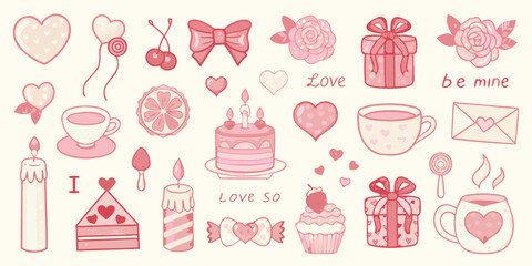 Romantic Sweet Treats And Gifts Collection With Hearts And Roses valentine's day